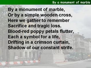 By a monument of marble